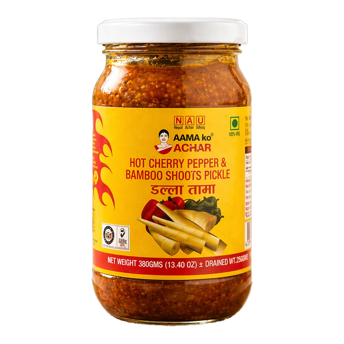 Aama ko aachar - (Dalla tama aachar) Hot cherry pepper & bamboo sprouts pickle 380g